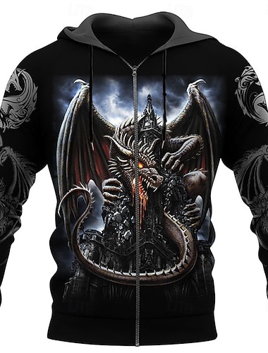 Herre Drage Grafiske trykk Hattetrøje Hettegensere Genser Gatemote Designer Langermet Med hette Sport & Utendørs Daglig Sport Hvit+mørk grå Mørk grå+rød Glidelås Trykt mønster Vår & Vinter Designer   Herre Drage Grafiske trykk Hattetrøje Hettegensere Genser Gatemote Designer Langermet Med hette Sport & Utendørs Daglig Sport Hvit+mørk grå Mørk grå+rød Glidelås Trykt mønster Vår & Vinter Designer