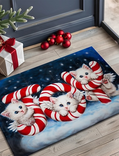  Weihnachtsfußmatte für den Eingangsbereich weich rutschfest maschinenwaschbar Kunstkaschmir Fußmatte für die vordere Tür JOY-Text festliche Eingangsteppich JoyAngels von Kayomi Harai