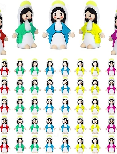  50/100 kleine Marienfiguren als Ostergeschenk, Mini-Marienfiguren in großen Mengen, winzige Statuen zum Befüllen von Ostereiern, mehrfarbige kleine Marienfiguren, Miniaturfiguren zum Verstecken