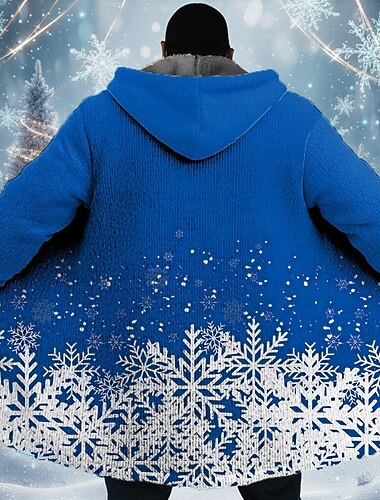  Jul Herre Snøfnugg Vinterfrakk Fleece-jakke Frakk Hold Varm Bekvem Fritid Feriereise Dagligdagstøy Festival Glidelås Lomme 3D-utskrift Høst Vinter Med hette Langermet Rød Blå Lilla