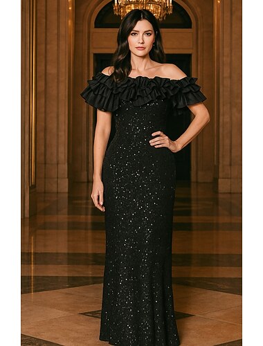  Tuubi Kokopitkä Iltapuku Ball Gown Muodollinen mekko Tyylikäs Kimalteleva Hihaton Olkaimeton Muodollinen Häät Paljetein koristeltu kanssa Kimalle