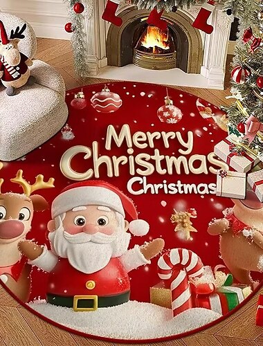 Tapis de sol rond de Noël, tapis décoratif de vacances du Père Noël pour la chambre, la table de chevet ou le salon   Tapis de sol rond de Noël, tapis décoratif de vacances du Père Noël pour la chambre, la table de chevet ou le salon