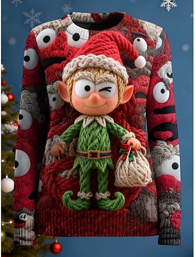  Kerstmis Dames Sweater Pullover Dagelijks Casual Grafisch Claus Geribbelde Crew Neck Gebreide Print Lange Mouwen Reguliere Tops Gebreid Buitenshuis Weekend Rood Herfst Winter