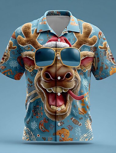 Christmas Miesten Eläin Poro hauska joulu Paita Kuubalainen paita Lyhythihainen Hauska Pyhäpäivä Katuvaatteet Kevät Syksy Pystykaulus 3D-tulostus Napitettavat paidat Vaalean sininen Sininen Apila   Christmas Miesten Eläin Poro hauska joulu Paita Kuubalainen paita Lyhythihainen Hauska Pyhäpäivä Katuvaatteet Kevät Syksy Pystykaulus 3D-tulostus Napitettavat paidat Vaalean sininen Sininen Apila