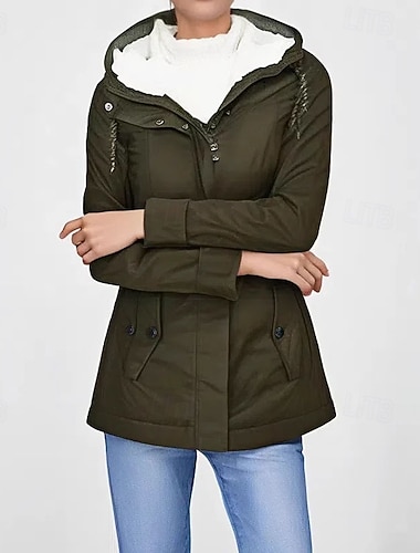  Damen Wintermantel Parka Warm Bequem Tasche Knöpfe Lässig Einfach Urlaub Straße Lässig Alltagskleidung Lang Mit Kapuze Normale Passform Langarm Oberbekleidung Marineblau Schwarz Wein Herbst Winter