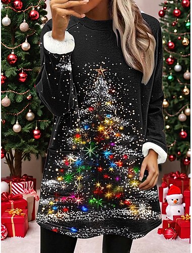  Julekvinnes Santa Claus Pullover Sweatshirt Grafisk Claus Elegant Varm Teddy Langermet Rund Hals Lange Topper Hjem Arbeid Gate Fleece Fôret Svart Rosa Rød Grønn Vår Høst Vinter