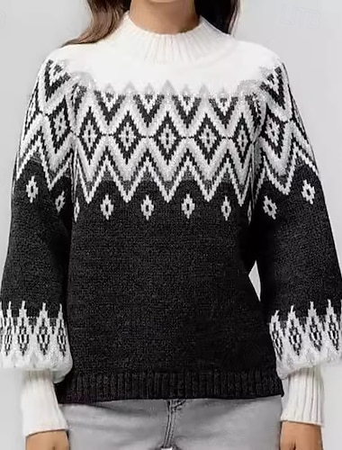  Dámské Vánoční svetr Fair Isle svetr Svetr Svetr Fair Isle Šik ven Na běžné nošení Geometrický Tričkový Pletený Tisk Dlouhý rukáv Běžné topy Plést Denní Dovolená Jdeme ven Černá Fialová Podzim Zima