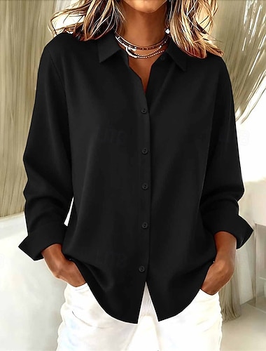  Női Ing Tömör szín Sima Elegáns Stílusos Alkalmi Hosszú ujj Állógallér Normál felsők Munka Napi Alkalmi Gombok Világoskék Fekete Fehér Rubin Medence Nyár Tavasz