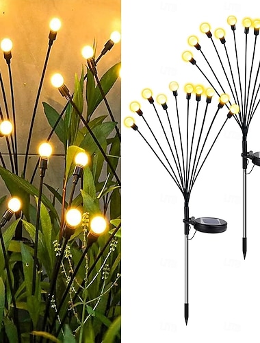  2 pakker jule utendørs sollys 10 hoder vanntett ildflue bakken plug-in lys gårdsplass hage plen sti festival bryllupsatmosfære dekorativt lys landskapslys
