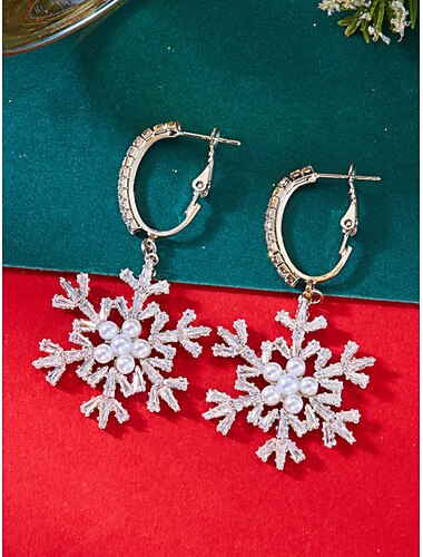  Schneeflockenohrringe für Damen mit Perlen und Strassdetails, eleganter Weihnachtsschmuck für Weihnachtsfeiern und Winterfeste