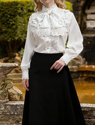 Rétro Vintage Rococo Médiéval Blouse / Chemise Manche Volants Princesse Vampire Reine Dentelle Nœud Couleur Unie Déguisement Femmes Pirate Royal Steampunk Mascarade Décontracté Quotidien Adulte