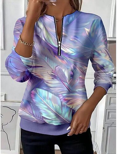  Damen Pullover Sweatshirt Sweatshirts mit Reißverschluss Reißverschluss Druck Grafik Abstrakt Mode Lässig Langarm Rundhalsausschnitt Normale Oberteile Straße Alltagskleidung Rosa Purpur Frühling