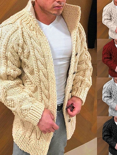 Homens Suéter de malha trançada Suéter Sueter Cardigan Cabo Tricotar Tops regulares Tricotado Tecido Colarinho Clerical Contemporâneo Moderno Casual Casual Feriado Roupa Primavera Outono & inverno   Homens Suéter de malha trançada Suéter Sueter Cardigan Cabo Tricotar Tops regulares Tricotado Tecido Colarinho Clerical Contemporâneo Moderno Casual Casual Feriado Roupa Primavera Outono & inverno