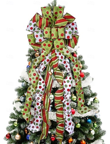  Joulukuusen latvakoriste seppele rusetti iso vihreä joulurusetti kuusen latva, punainen vihreä piste polyesteri lahjarusetit joulukoristeeseen lomakoti kiitospäivä sisä-/ulkokoristeeseen