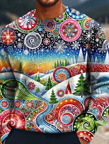  Natal Homens Árvore de Natal Pulôver suéter Roupa de Malha Crewneck Casual Férias Diário Festival Impressão 3D Mantenha Quente Manga Longa Primavera Outono Inverno Multicolor a Multicolor B