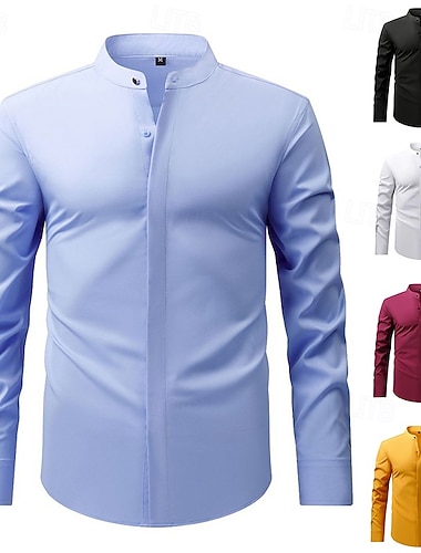  Miesten Paita Pukupaita Ei-rautapaita Band kauluspaita Tavallinen liiketoiminta Päivittäin Musta Valkoinen Keltainen Viini Pitkähihainen Pystykaulus Kesä Kevät Vaatetus