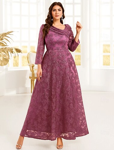  A-Linie bodenlang Hochzeitsgastkleid Formelle Kleider Abendkleid Mutter der Braut Kleid Langarm V-Ausschnitt Elegantes Vintage Luxuriöses Tüll mit Paillettenstickerei