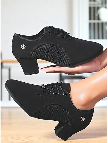  Damskie czarne, sznurowane, profesjonalne buty do tańca, oddychające, siateczkowe, do ćwiczeń w tańcu towarzyskim, wygodne buty treningowe &buty sportowe dla kobiet