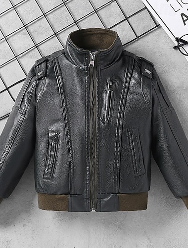 Детские Мальчики Черная кожаная куртка Жакет Верхняя одежда Полотняное плетение Длинный рукав Застегнуться ЗАЩИТА ОТ ВЛАГИ Защита от ветра Пальто Повседневные Мода На каждый день Красный Зеленый   Детские Мальчики Черная кожаная куртка Жакет Верхняя одежда Полотняное плетение Длинный рукав Застегнуться ЗАЩИТА ОТ ВЛАГИ Защита от ветра Пальто Повседневные Мода На каждый день Красный Зеленый