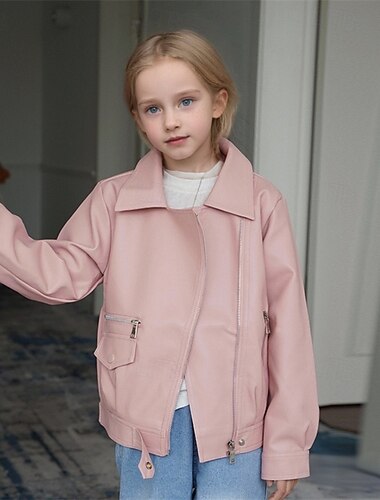 Παιδιά Κοριτσίστικα Μαύρο δερμάτινο μπουφάν Jachetă Συμπαγές Χρώμα Μοντέρνα Φερμουάρ Τσέπη ΕΞΩΤΕΡΙΚΟΥ ΧΩΡΟΥ Παλτό Εξωτερικά ενδύματα 4 έτη + Φθινόπωρο Μαύρο Λευκό Ανθισμένο Ροζ   Παιδιά Κοριτσίστικα Μαύρο δερμάτινο μπουφάν Jachetă Συμπαγές Χρώμα Μοντέρνα Φερμουάρ Τσέπη ΕΞΩΤΕΡΙΚΟΥ ΧΩΡΟΥ Παλτό Εξωτερικά ενδύματα 4 έτη + Φθινόπωρο Μαύρο Λευκό Ανθισμένο Ροζ