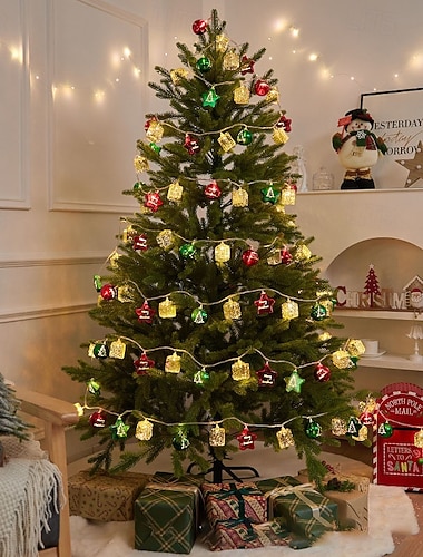  Cordão de luz luminoso de Natal de 6m-40leds, bola de Natal, design de caixa de presente de estrela de cinco pontas, varanda interna, varanda, festa em escada, luz de decoração de atmosfera festiva,