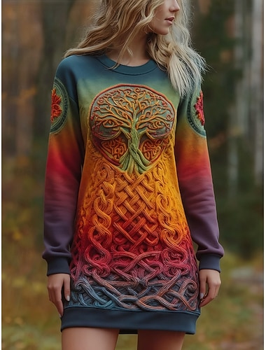  Γυναικεία Μίνι φόρεμα Φόρεμα ριχτό Διακοπές Καθημερινό ΕΞΩΤΕΡΙΚΟΥ ΧΩΡΟΥ Διακοπές Κανονικό Γραφική Γεωμετρικό Μακρυμάνικο Στρογγυλή Ψηλή Λαιμόκοψη Κίτρινο Βυσσινί Πορτοκαλί Πράσινο του τριφυλλιού