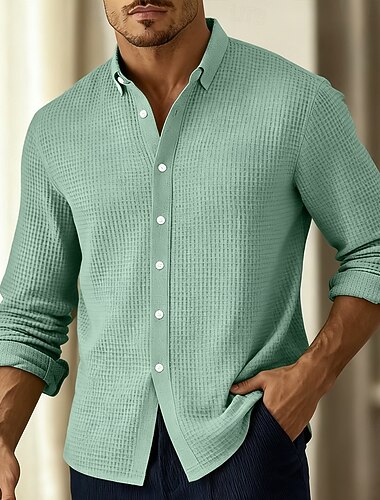 Herre Skjorte Vaffelskjorte Uformell skjorte Skjorte med knapper Svart Vin Navyblå Grønn Langermet عادي Knaphul Avslappet Daglig Klær Mote Gatemote Fritid   Herre Skjorte Vaffelskjorte Uformell skjorte Skjorte med knapper Svart Vin Navyblå Grønn Langermet عادي Knaphul Avslappet Daglig Klær Mote Gatemote Fritid