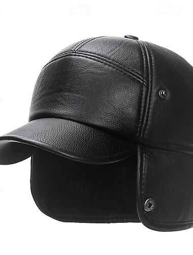  Herren Ohrenklappenmütze Winterledermütze Wintermützen Warme Wintermütze Winter-Baseball-Cap mit Ohrenklappen Schwarz Grau PU Fleece Mode Moderne zeitgenössische Alltagskleidung Date Einfarbig