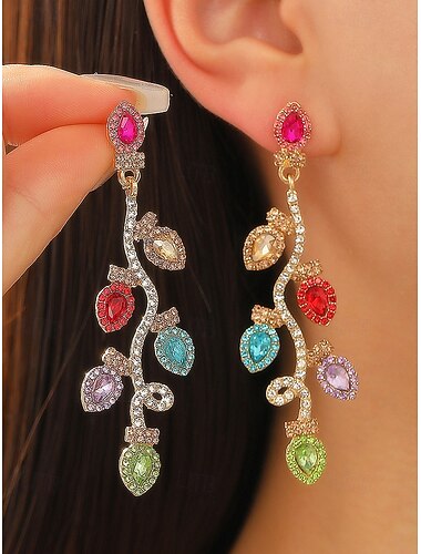  Boucles d'oreilles pendantes en alliage de Noël pour femmes, boucles d'oreilles pendantes en strass coloré avec un design de pierres précieuses multicolores, cadeau de bijoux de fête de vacances élégant pour femmes