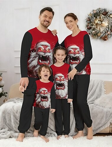  Family Christmas Christmas Family Pajamas Pajamas Family Sets Graphic Santa Claus Home Print Black Red Blue Long Sleeve Daily Matching Outfits