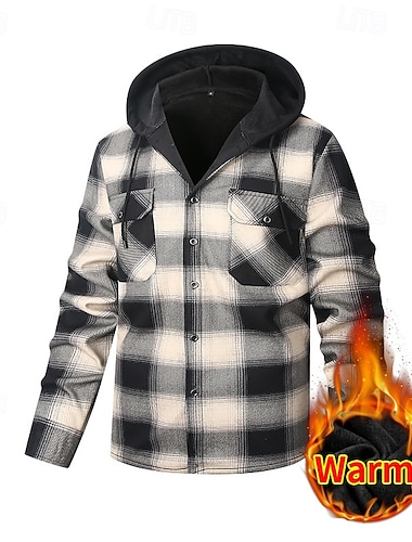  Per uomo Giacca-camicia Giacca camicia Giacca invernale Plaid Vacanza Abbigliamento quotidiano Rosso Azzurro cielo Verde scuro Arancione Manica Lunga Con Cappuccio Autunno Inverno Abbigliamento Tasca