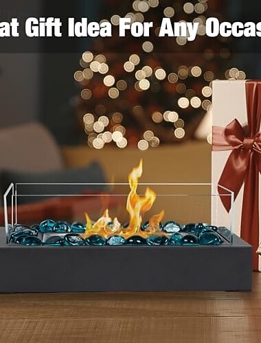  Bordpeis innendørs utendørs med 4 gafler oppgradert tryggere liten peis i rustfritt stål med steiner til middagsselskaper, bærbar mini-peis i bord - innflyttingsgave