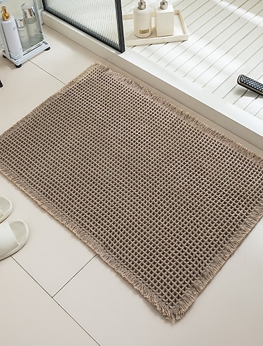  سجادة حمام وافل، سجاد حمام بوهو غير قابل للانزلاق وقابل للغسل، ناعم للغاية، سريع الجفاف، ديكور حمام ريفي