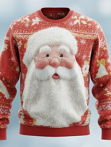  Suéter de Natal feio Homens Papai Noel Impressão 3D Pulôver suéter Roupa de Malha Crewneck Casual Férias Diário Festival Impressão 3D Mantenha Quente Manga Longa Primavera Outono Inverno Vermelho