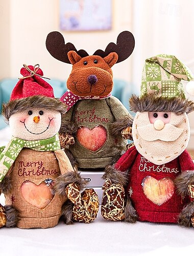  1 x Weihnachtsgeschenktüten aus Flachs mit Reißverschluss – wiederverwendbar, 2026, neue Weihnachts-Eva-Süßigkeitentüten in Form eines Weihnachtsmanns, Schneemanns, Schneeflocken, Hirschs, Apfels,