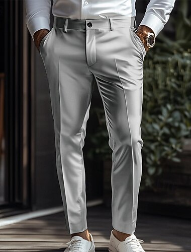  Herren Hose Anzughose Seidenartig Satinhosen Tasche Einfach Atmungsaktiv Knöchellang Hochzeit Party Geschäft Mode Streetwear Schlank Silber Schwarz Unelastisch