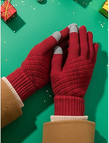  Guantes térmicos de invierno para mujer con pantalla táctil, guantes cálidos de punto con forro polar para Navidad, ropa de exterior para clima frío y regalos navideños.
