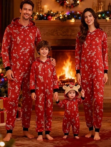familj Jul Jul familjepyjamas Jumpsuit Grafisk Hjort Gata Mönster Rubinrött Långärmad Matchande kläder   familj Jul Jul familjepyjamas Jumpsuit Grafisk Hjort Gata Mönster Rubinrött Långärmad Matchande kläder