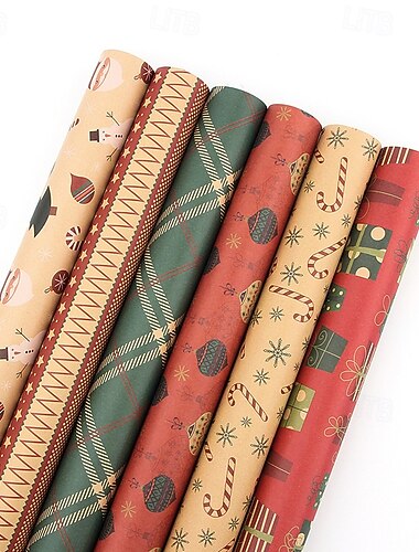  6-teilige wendbare Weihnachts-Geschenkpapierrolle – Mini-Rolle – 27,5 x 39,3 Zoll – Weihnachts-Geschenkpapier für die Weihnachtsfeier