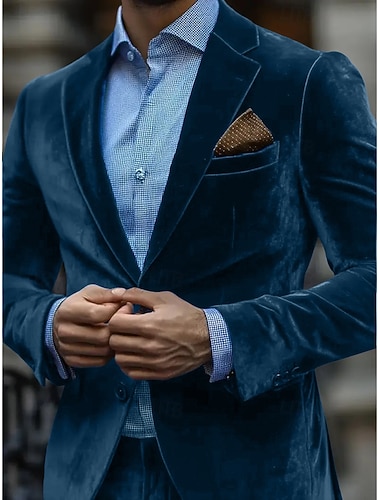  Herren Samtblazer Täglich Täglich Herbst Winter Samt Einfarbig Klassisch Einreihig Ein-Knopf Blazer Rote Blau Grün