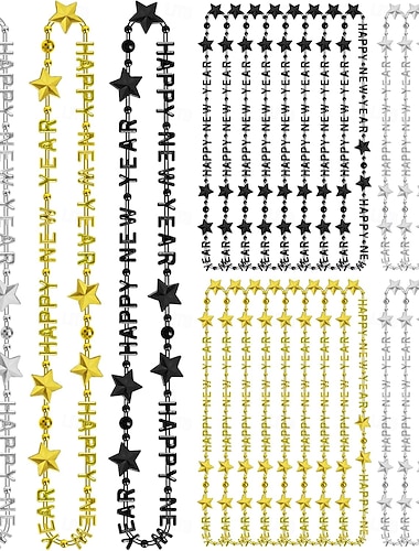  Nyårsaftonfest svarta och gulddekorationer 24 st pärlhalsband med gott nytt år – bokstavshängen festgåvor och pärlkedjor för nedräkningsfirande 2026