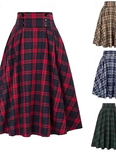 Damen Rock A-Linie Schwingend Mode Lässig Knielang Mittlere Taille Röcke Karomuster Farbblock Spleißen Unelastisch Büro / Karriere Straße Gelb Rote Blau Grün Herbst Spandex Polyester   Damen Rock A-Linie Schwingend Mode Lässig Knielang Mittlere Taille Röcke Karomuster Farbblock Spleißen Unelastisch Büro / Karriere Straße Gelb Rote Blau Grün Herbst Spandex Polyester