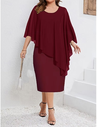  Damen Übergröße Freizeitkleid Einfarbig Rundhalsausschnitt Langarm Sommer Frühling Elegant Mode Modern Lässig Midikleid Täglich Ferien Kleid