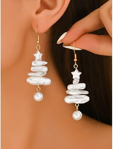  Juleøreringer i akryl til dame med stjerne- og perledesign, festlig treform, perfekt for julemote og gaver