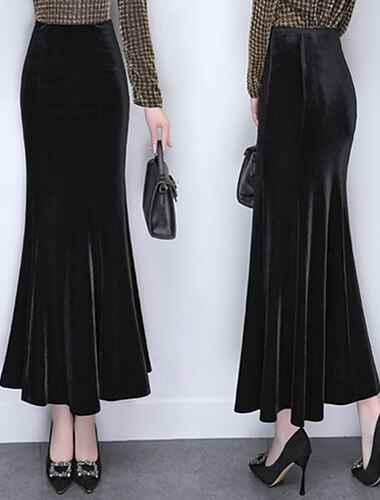 Damen Figurbetont Elegant Mode Maxi Mittlere Hüfthöhe Röcke Einfach Gerafft Mikroelastisch Straße Täglich Schwarz Frühling Polyester   Damen Figurbetont Elegant Mode Maxi Mittlere Hüfthöhe Röcke Einfach Gerafft Mikroelastisch Straße Täglich Schwarz Frühling Polyester