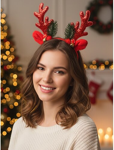  Σετ γυναικείων κορδελών μαλλιών με κέρατα ταράνδου, χριστουγεννιάτικα αξεσουάρ μαλλιών 2 τεμαχίων με γκλίτερ, κουδουνάκια και γούνινα αυτιά για χριστουγεννιάτικα πάρτι &εορταστικές εκδηλώσεις
