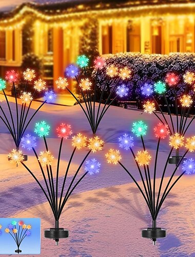  2 stk julekuler 8-hodet utendørs solvannrett jule snøfnuggformet svingende plug-in lampe gårdsplass hage plen feststemning dekorasjonslamper landskapslampe