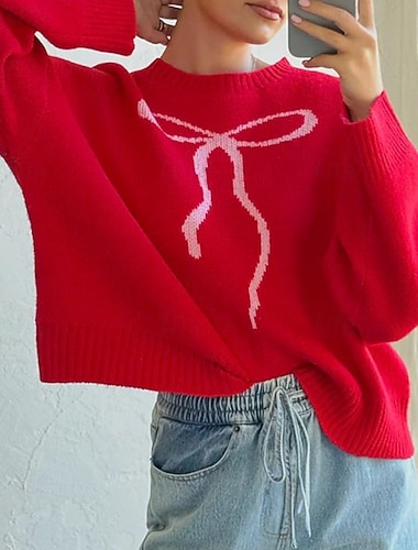  joulu Naisten Vapaa-ajan topit Neulepusero Pitkähihainen Topit Urheilu- ja treenivaatteet Kuvitettu Pehmeä Lämmin Ulkoilu Loma Urheiluasut Urheiluvaatteet Aprikoosi Pinkki Rubiini