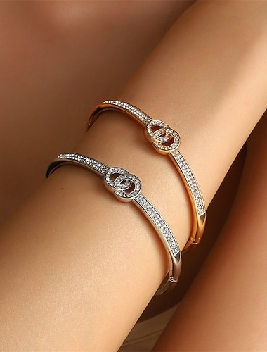  Bracelet Classique Zircon Mini Personnalisé Simple Tendance Bracelet Bijoux Argent Doré Cercle pour Mariage Soirée Fiançailles Bal de promo