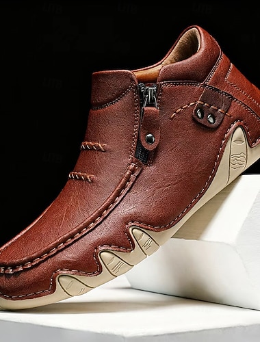  Мужские мокасины из искусственной кожи каштанового цвета с боковой молнией и гибкой подошвой, повседневные туфли ручной работы для вождения и ношения на открытом воздухе